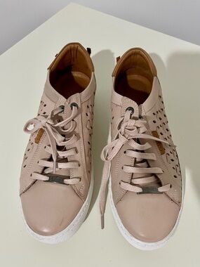 Perforated Lace-Up Sneakers in Blush Pink